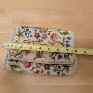 Vintage Crewel Embroidery Cotton Clutch Purse